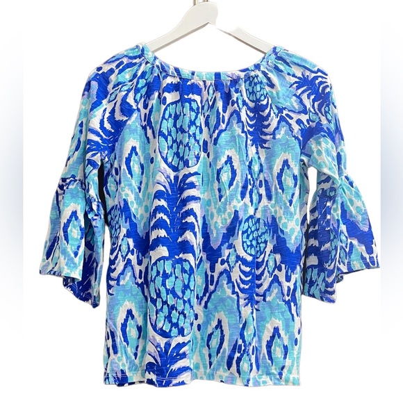 Lilly Pulitzer Tropi Call Me Blue Pineapple Cotton Blend Boho Tunic Top Size S - Picture 9 of 9